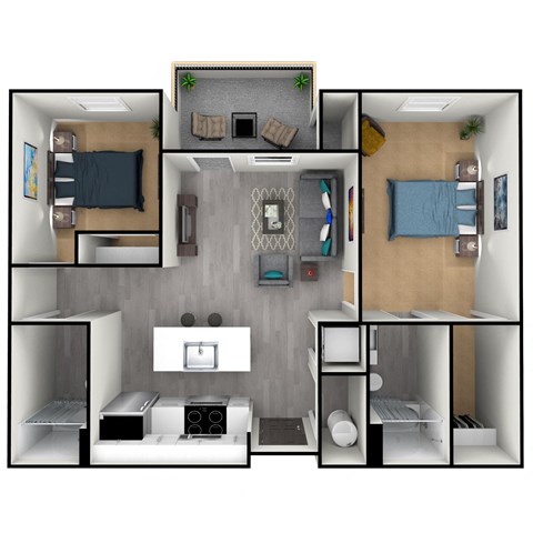 Floor plan for 2 beds, 2 baths, 1059 sqft
